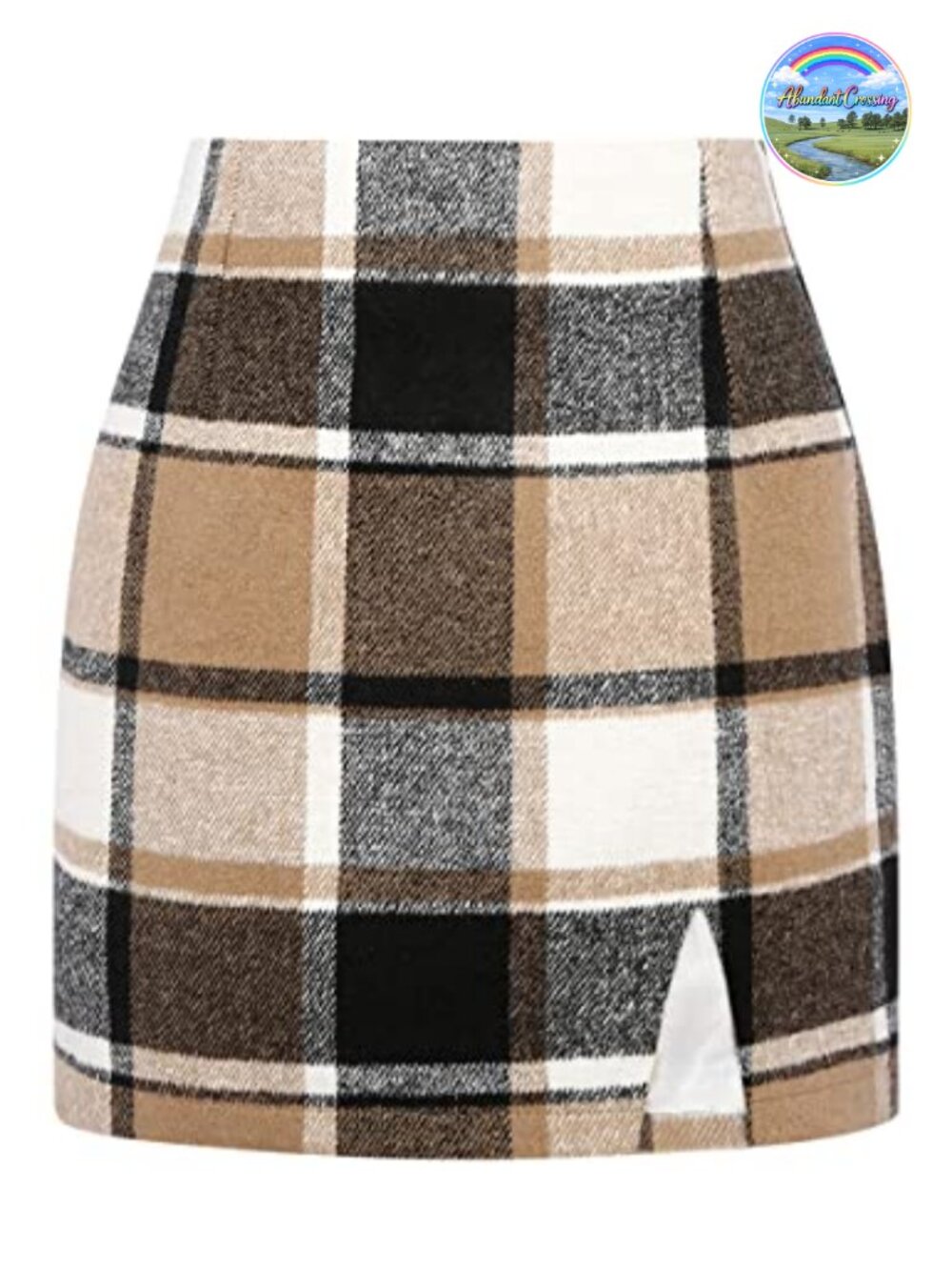 High Waisted Plaid Mini Pencil Skirt with Slit Wool Blend